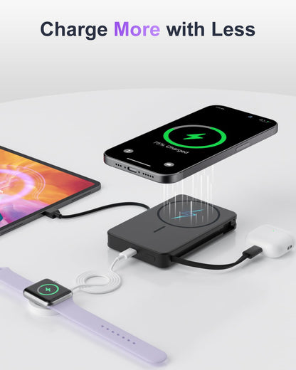 Magnetic Power Bank, 10,000mAh Wireless Portable Charger for Mag-Safe 15W Fast Charging, Battery Pack with USB-C/Lightning Cable 22.5W in/Out for iPhone 17/16/15/14/13/12 Series, AirPods & More - Available at All In One Marketplace Canada