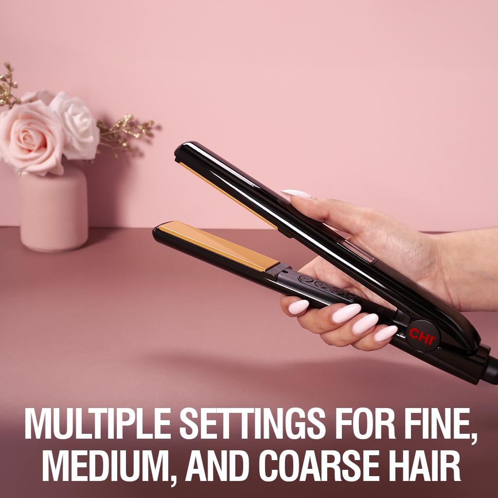 CHI Original Digital Ceramic Hairstyling Iron, Hair Straightener Delivers Shiny, Smooth Results, Even Heat for Less Damage, 1" Iron, Piano Black CHI