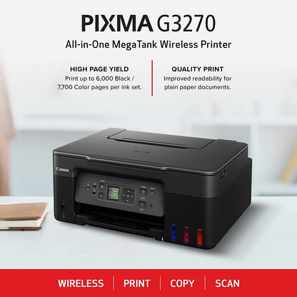 Canon PIXMA G3270 - MegaTank Ink Tank Wireless Printer, Colour All-in-One, Printer, Scanner, Copier, Mobile Friendly, Black