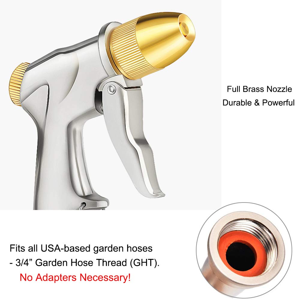 FANHAO Garden Hose Nozzle Sprayer, 100% Heavy Duty Metal Handheld Water Nozzle High Pressure in 4 Spraying Modes for Hand Watering Plants and Lawn, Car Washing, Patio and Pet - Available at All In One Marketplace Canada