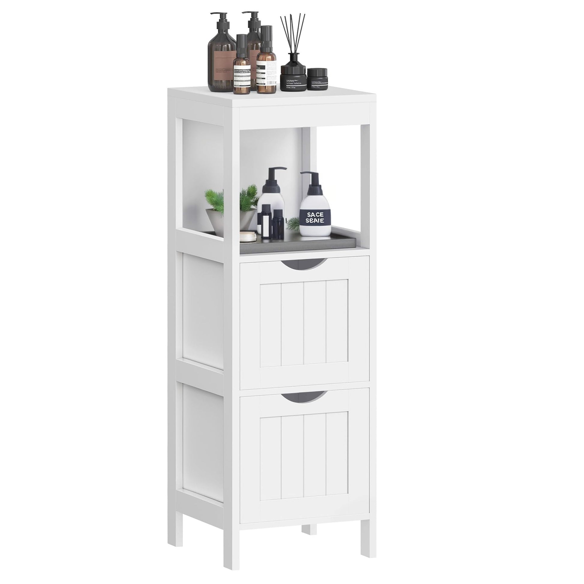 VASAGLE Bathroom Floor Cabinet, Bathroom Storage Organizer Rack Stand, Multifunctional Corner Unit, 2 Drawers, 89 cm in Height, White UBBC42WT VASAGLE
