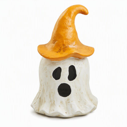 Mud Pie Halloween Lantern, Orange Ghost Witch Lantern, 3.75 x 6.75 Inch