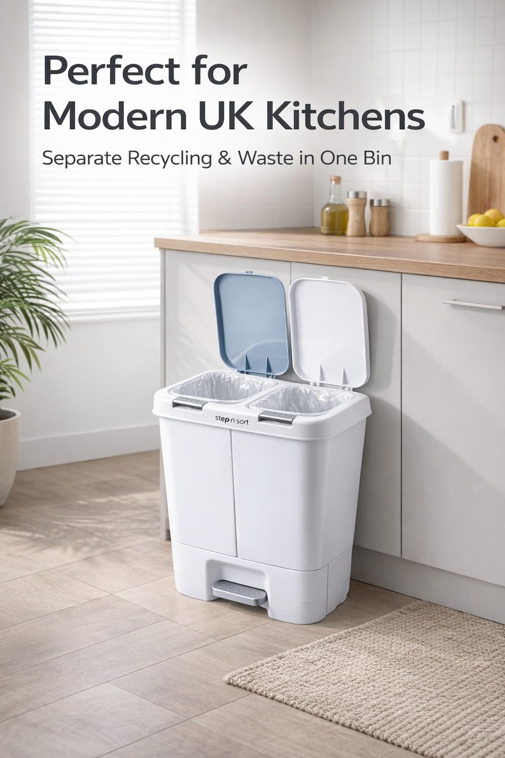Step N’ Sort 40L Dual Compartment Recycling Bin – Slim Kitchen Waste & Recycling System (2 × 20L) 🍁 All In One Marketplace Canada Step N' Sort