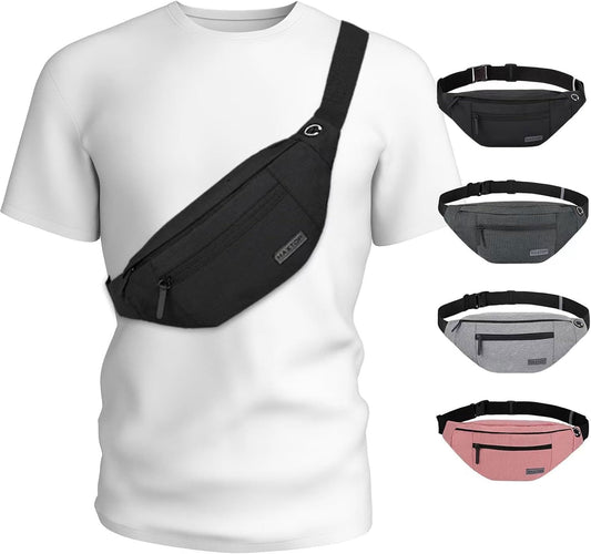 MAXTOP Large Fanny Pack for Women Men with 4-Zipper Pockets Gifts for Enjoy Festival Sports Workout Traveling Running Casual Hands-Free Water-Resistant Sling Waist Pack Bag Carrying of Phones