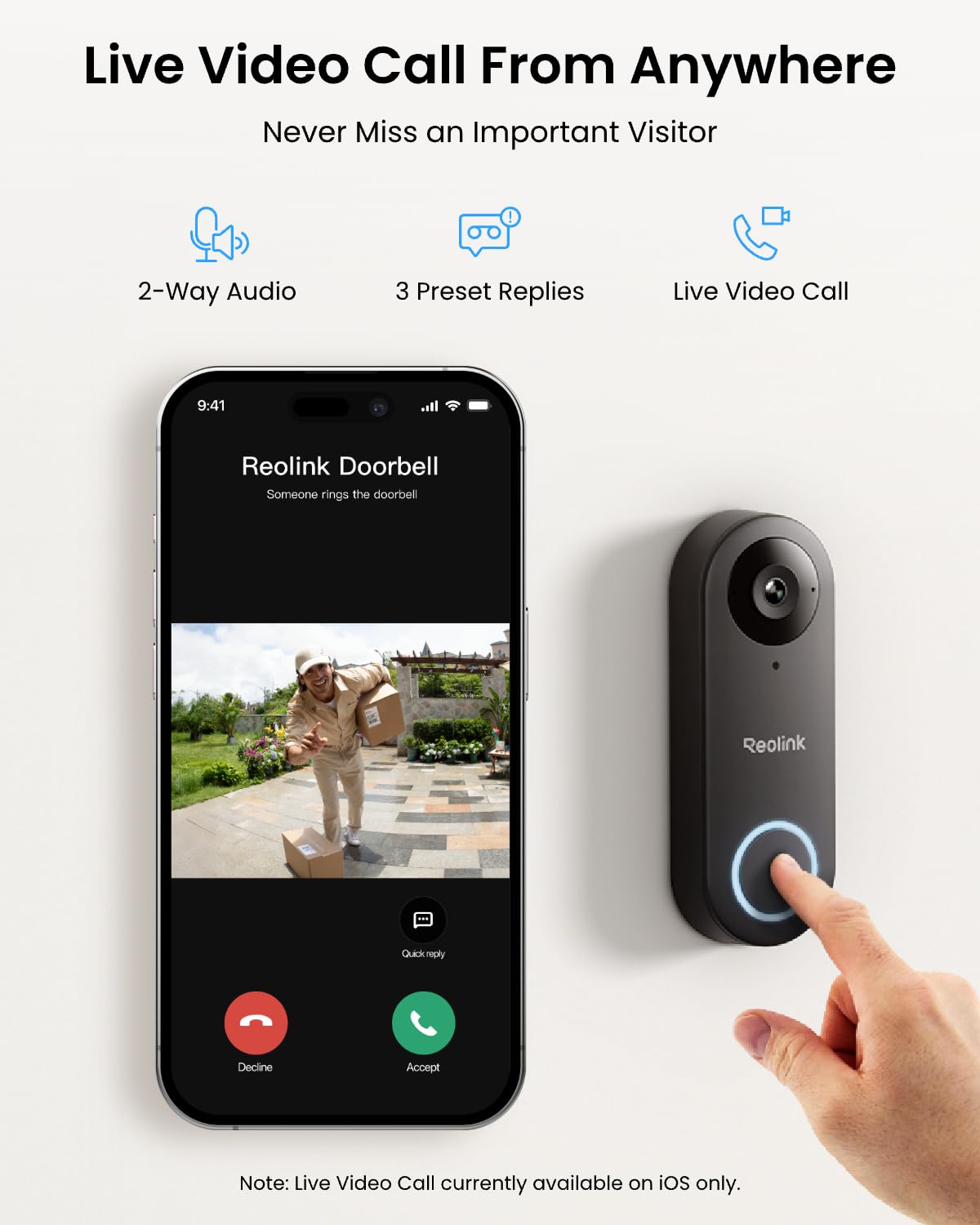 REOLINK Video Doorbell Camera WiFi, 2K Wired Doorbell Camera for Home Security, 2.4/5GHz WiFi, 180° Diagonal, Smart Detection, microSD Card/Cloud Storage, Indoor/Outdoor Surveillance (Chime Included) - Available at All In One Marketplace Canada