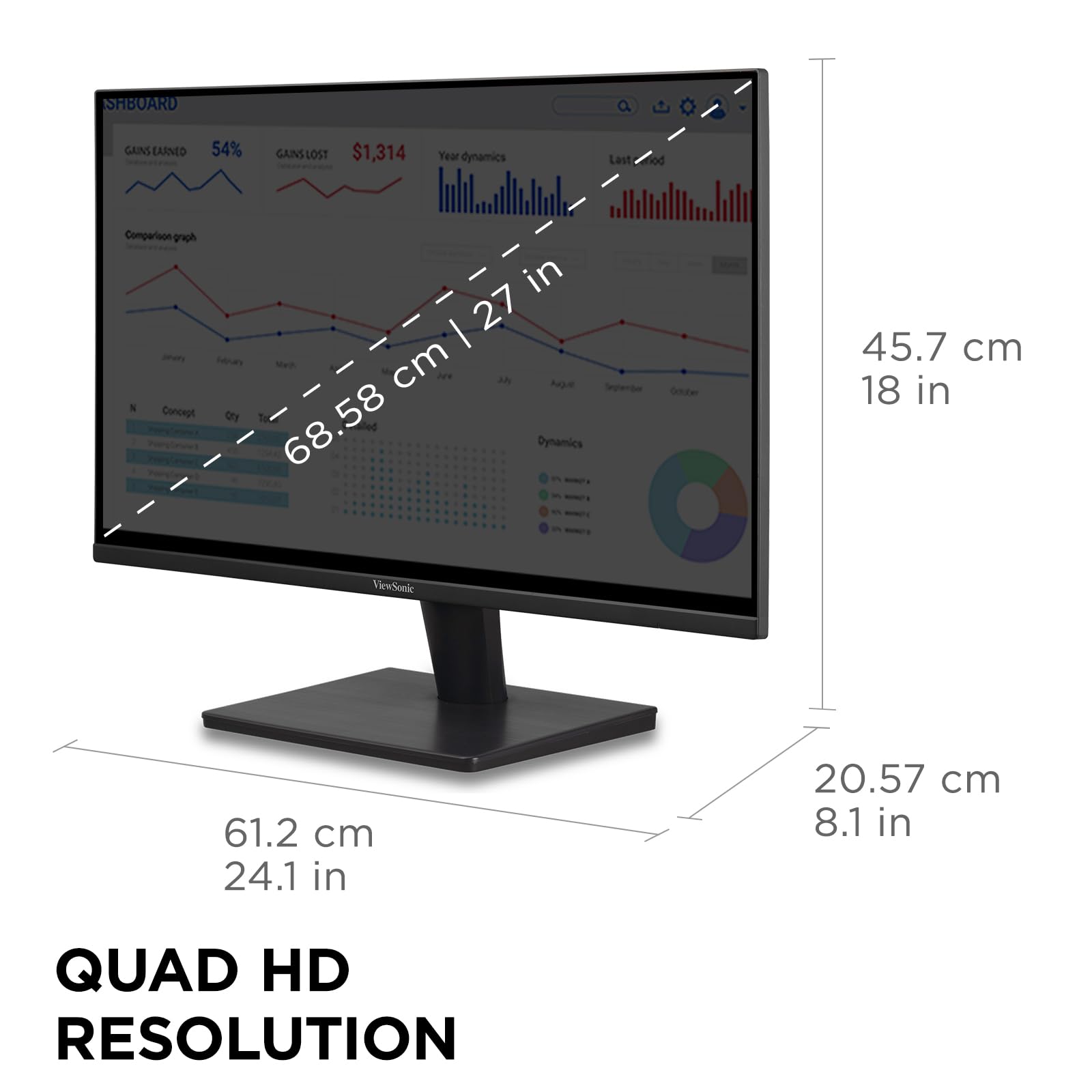 ViewSonic VS2725-2K 27 Inch QHD 1440p Monitor with 100Hz, HDMI, DisplayPort, and Variable Refresh Rate for Home and Office ViewSonic