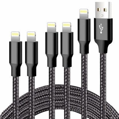 CUGUNU iPhone Charger, 5 Pack 3/3/6/6/10FT Apple MFi Certified USB Lightning Cable Nylon Braided Fast Charging Cord Compatible for iPhone 14/13/12/11/X/Max/8/7/6/5/SE/Plus/iPad - Black - Available at All In One Marketplace Canada