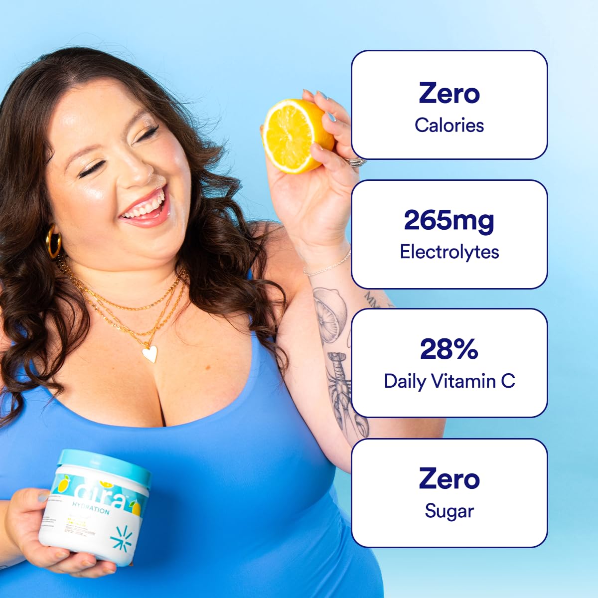 Cira Hydration Electrolytes Powder - Cira x Alicia McCarvell’s Daily Electrolyte Powder, Sugar Free w Himalayan Salt, Magnesium, & Potassium for Dehydration Relief - Self-Love Lemonade, 45 Servings