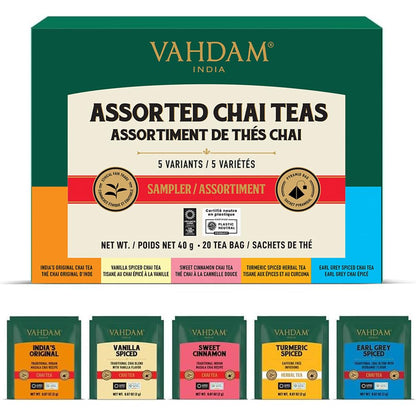 VAHDAM Assorted Chai Tea Bag Sampler(5 Flavors, 15 Pyramid Teabags)Tea Gift 🍁 All In One Marketplace Canada