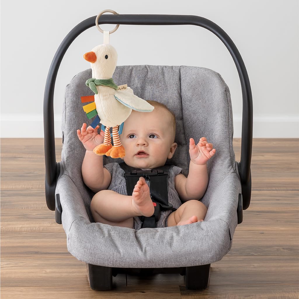 Itzy Ritzy Bitzy Traveler Car Seat & Stroller Toy for Babies – Developmental Sensory Toy Features Crinkle & Rattle Sounds & Multiple Textures – Hanging Travel Buddy for On-the-Go Entertainment (Goose) Itzy Ritzy