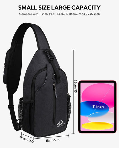 WATERFLY Sling Bag Sling Backpack Crossbody Bag Hiking Daypack for Men Women (Black Color) - Available at All In One Marketplace Canada