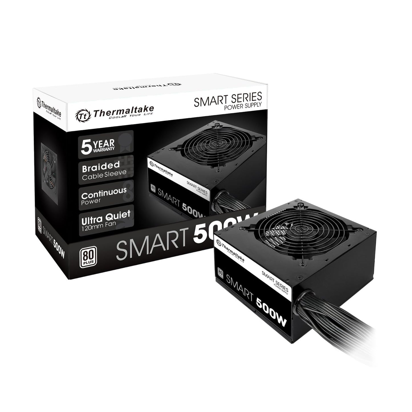 Thermaltake Smart 500W 80+ White Certified PSU, Continuous Power with 120mm Ultra Quiet Cooling Fan, ATX 12V V2.3/EPS 12V Active PFC Power Supply PS-SPD-0500NPCWUS-W 🍁 All In One Marketplace Canada