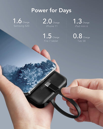 Charmast Power Bank with Built in Cables, 10000mAh USB C Battery Pack 6 Outputs 2 Inputs with LED Display Type C Powerbank Portable Charger Compatible with Smartphones Tablets and More (Black) - Available at All In One Marketplace Canada