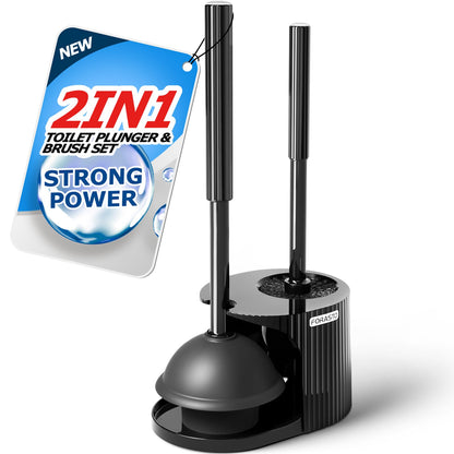 FORASTO 2 in 1 Toilet Brush and Plunger Set, Extended Handle, Bathroom Cleaning Tools, Toilet Bowl Brush and Plungers Combo, Bathroom Cleaning Supplies, Charcoal - Available at All In One Marketplace Canada
