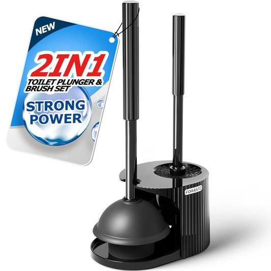 FORASTO 2 in 1 Toilet Brush and Plunger Set, Extended Handle, Bathroom Cleaning Tools, Toilet Bowl Brush and Plungers Combo, Bathroom Cleaning Supplies, Charcoal - Available at All In One Marketplace Canada