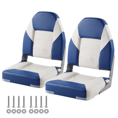 VEVOR High Back Boat Seats, 21.85" Folding Chair with Thickened Sponge Padding and Hinge, Fold-Down Captain Chairs for Fishing, Sightseeing, Speedboat, Canoe, 2-Pack VEVOR