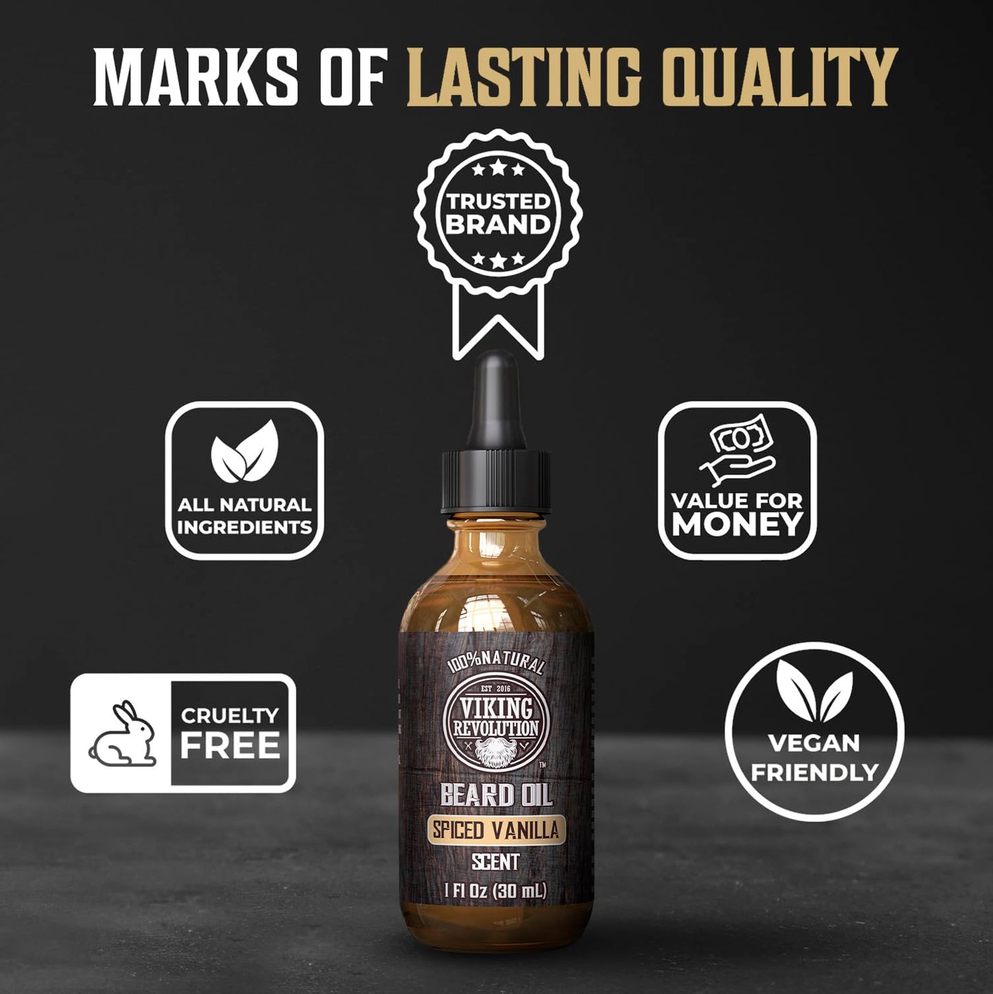 Viking Revolution - Beard Oil - All Natural Beard Oil Men with Argan Oil & Jojoba Oil - Softens, Smooths & Strengthens - Beard Conditioner - Gifts For Men - Spiced Vanilla - 30 ml - Available at All In One Marketplace Canada
