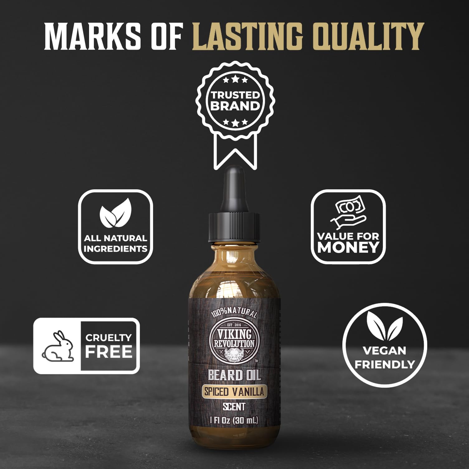 Viking Revolution - Beard Oil - All Natural Beard Oil Men with Argan Oil & Jojoba Oil - Softens, Smooths & Strengthens - Beard Conditioner - Gifts For Men - Spiced Vanilla - 30 ml - Available at All In One Marketplace Canada