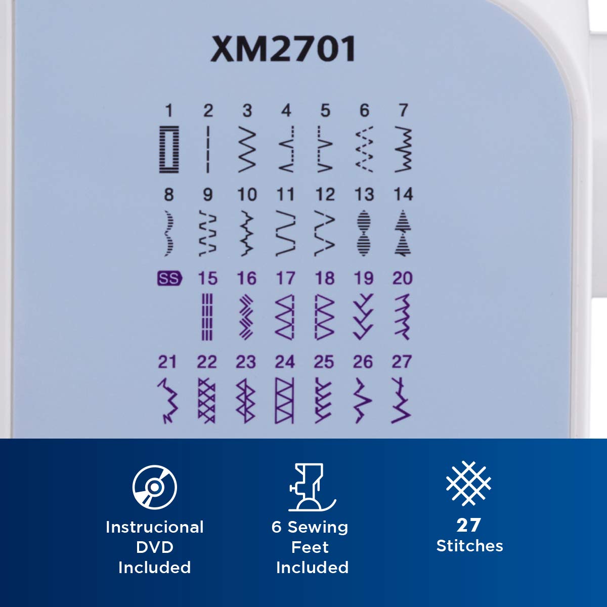 Brother XM2701 Lightweight, Full-Featured Sewing Machine with 27 Stitches, 1-Step Auto-Size Buttonholer, 6 Sewing Feet, and Instructional DVD - Available at All In One Marketplace Canada