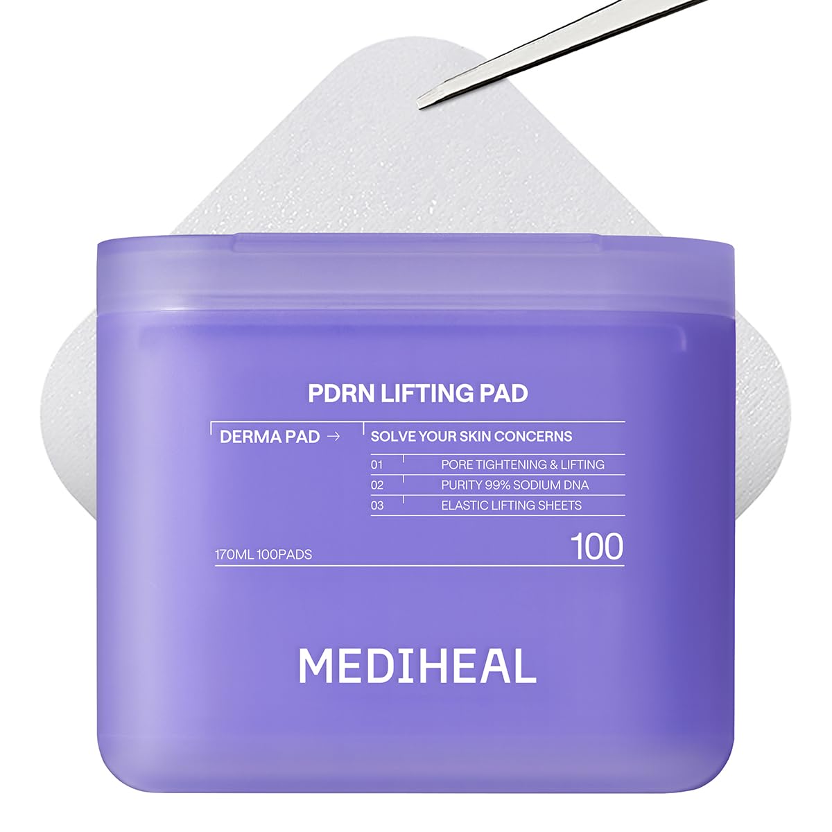 MEDIHEAL PDRN Lifting Toner Pads – Pore Tightening with Plant-Based PDRN, Peptide, Glutathione & PHA, Pore Care, Firming & Wrinkle Care, Stretchy Lifting Fabric, Korean Skin Care, 100 Pads