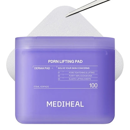 MEDIHEAL PDRN Lifting Toner Pads – Pore Tightening with Plant-Based PDRN, Peptide, Glutathione & PHA, Pore Care, Firming & Wrinkle Care, Stretchy Lifting Fabric, Korean Skin Care, 100 Pads