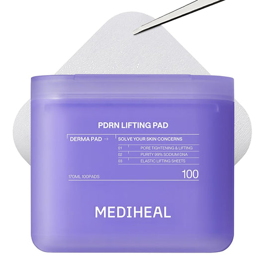 MEDIHEAL PDRN Lifting Toner Pads – Pore Tightening with Plant-Based PDRN, Peptide, Glutathione & PHA, Pore Care, Firming & Wrinkle Care, Stretchy Lifting Fabric, Korean Skin Care, 100 Pads