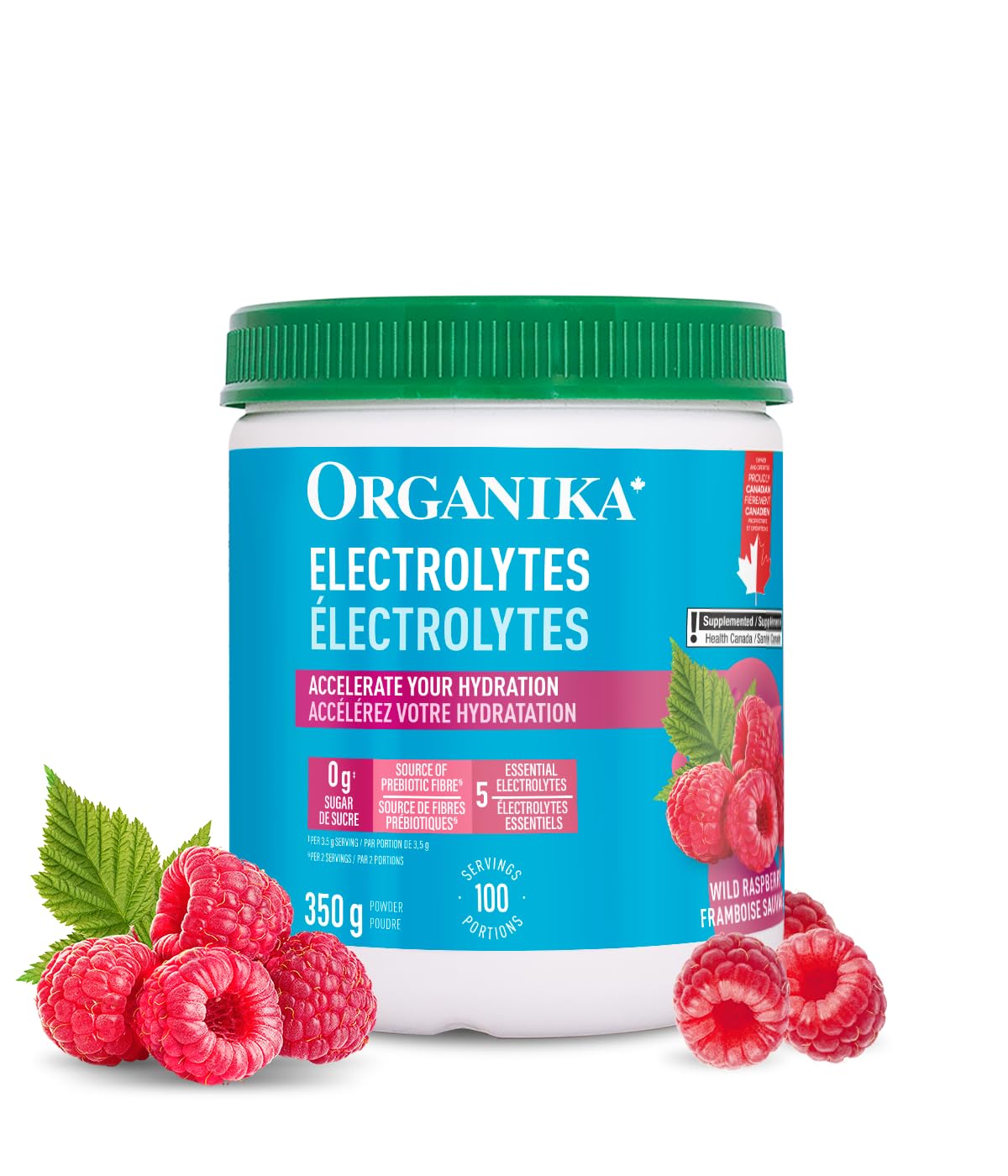 Organika Electrolyte Drink Mix - Raspberry - Zero Sugar, 350g (100 Servings)