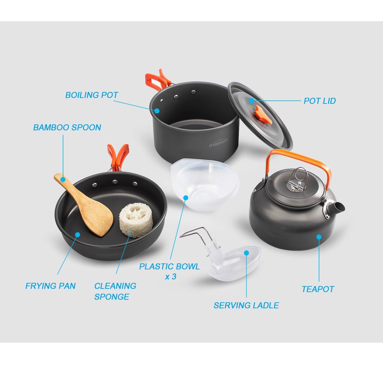 OVERMONT 14 PCS Camping Cookware Outdoor Kitchen Set, Aluminum Portable Kettle Pots and Pans for Camping Hiking and Picnic for 1-3 Person 🍁 All In One Marketplace Canada