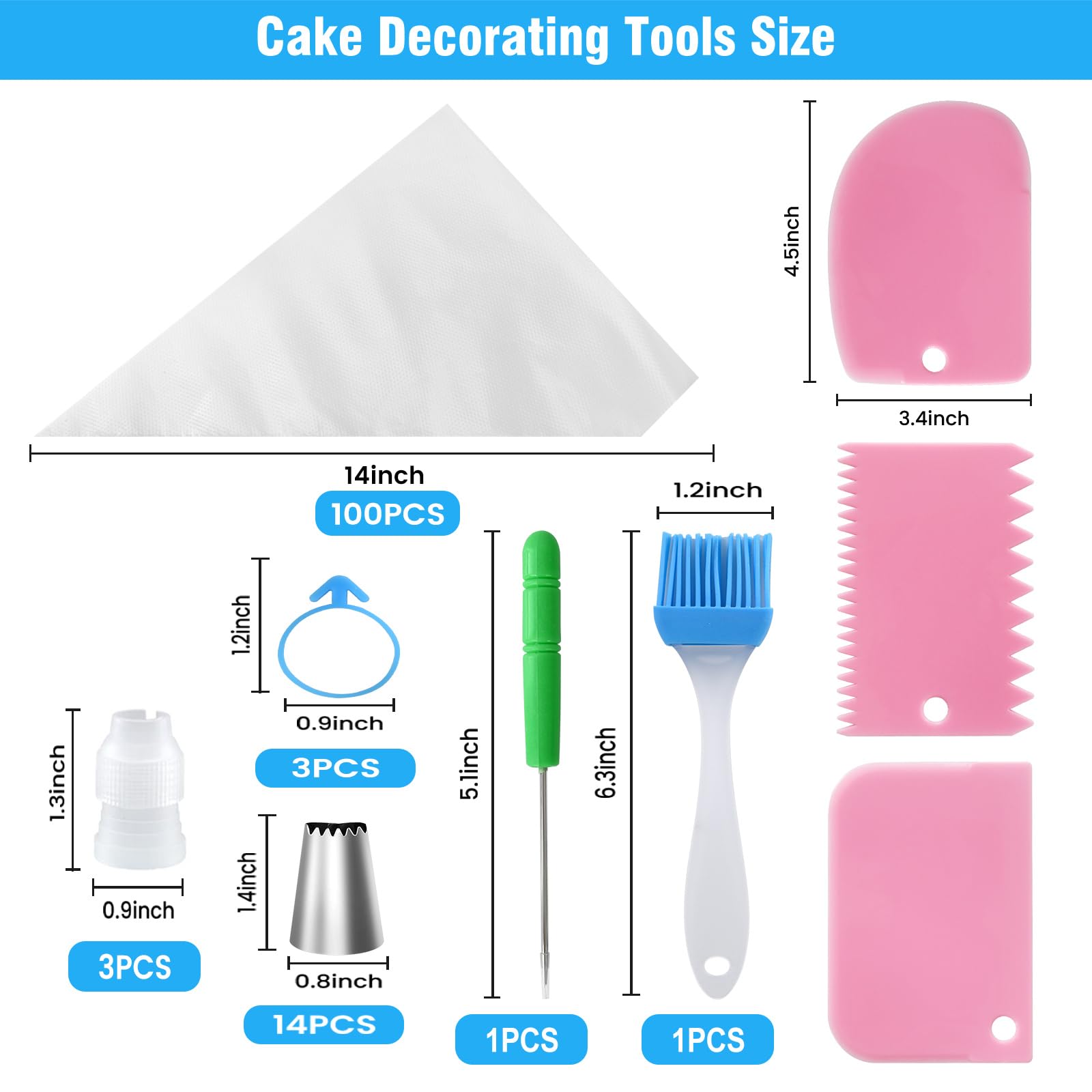 firstake Piping Bags and Tips Set - 100pcs 12 Inch Icing Bags with 14 Tips - Available at All In One Marketplace Canada