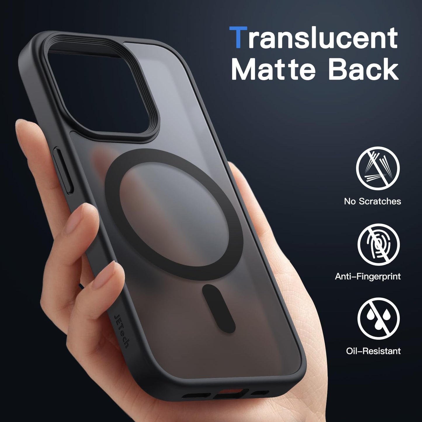 JETech Magnetic Case for iPhone 15 Pro 6.1-Inch Compatible with MagSafe, Translucent Matte Back Slim Shockproof Phone Cover (Black)
