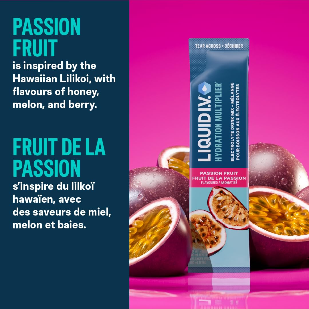 Liquid I.V. Hydration Multiplier Electrolyte Drink Mix - Enhanced Hydration Electrolyte Powder with Vitamins B3, B5, B6, B12 and C -18x On-the-go Sticks for Workout and Travel - Passion Fruit