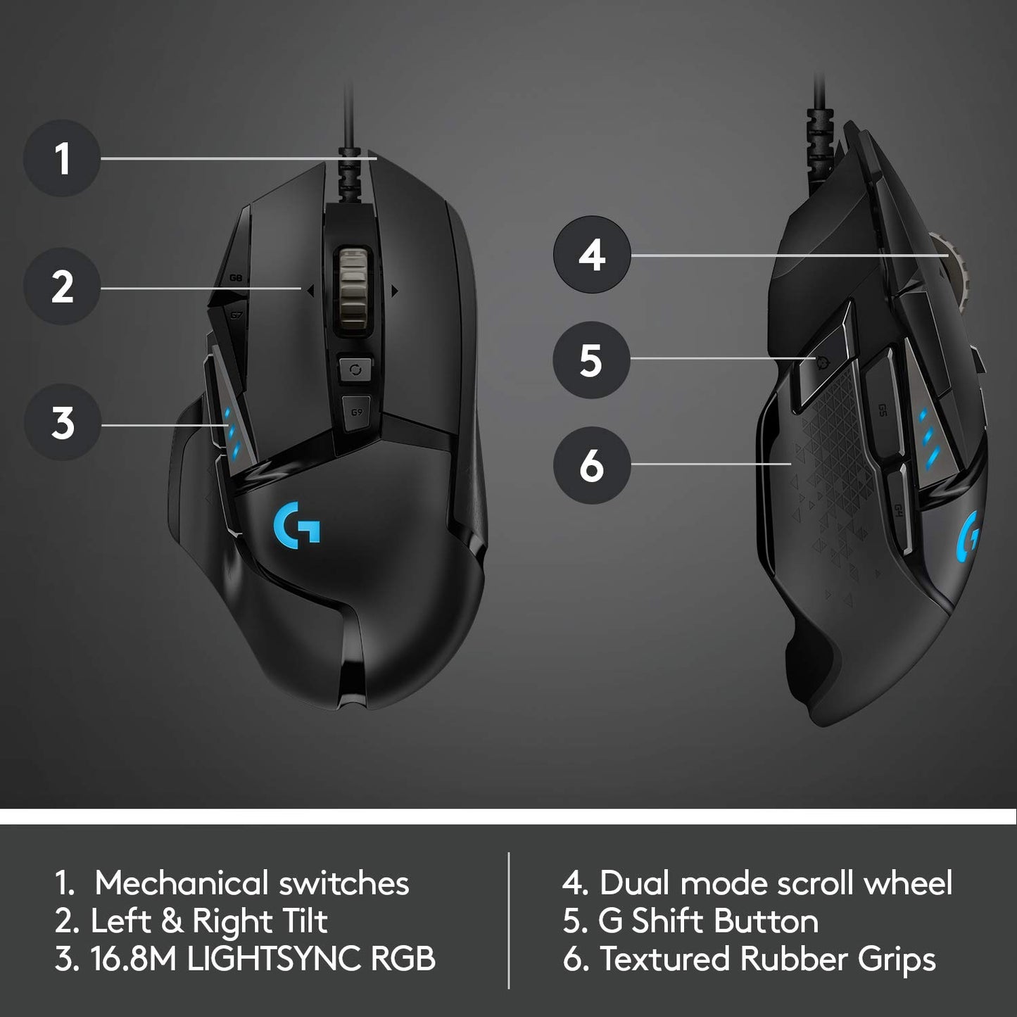 Logitech G502 Hero High Performance Wired Gaming Mouse, Hero 25K Sensor, 25,600 DPI, RGB, Adjustable Weights, 11 Programmable Buttons, On-Board Memory, PC/Mac, Black
