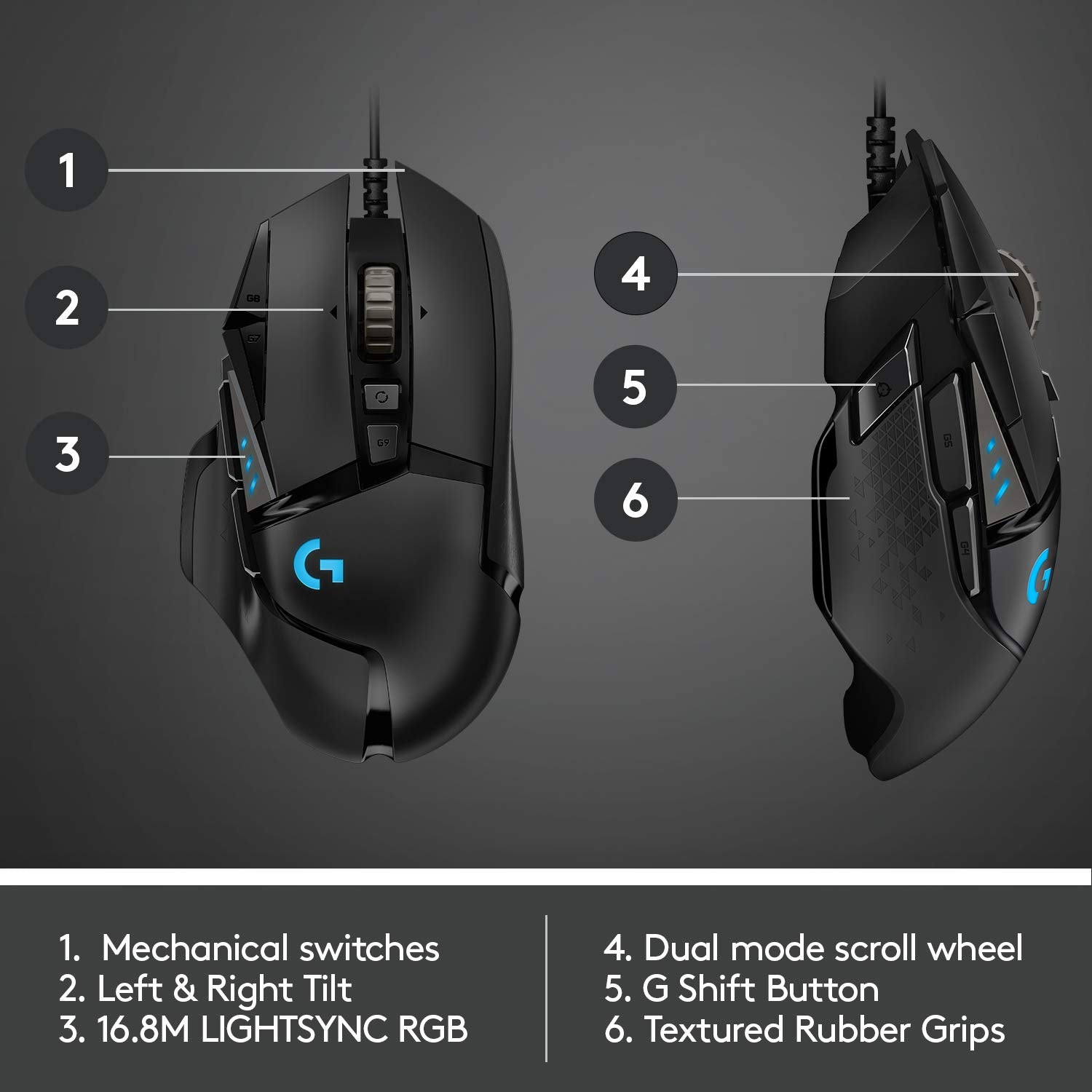 Logitech G502 Hero High Performance Wired Gaming Mouse, Hero 25K Sensor, 25,600 DPI, RGB, Adjustable Weights, 11 Programmable Buttons, On-Board Memory, PC/Mac, Black