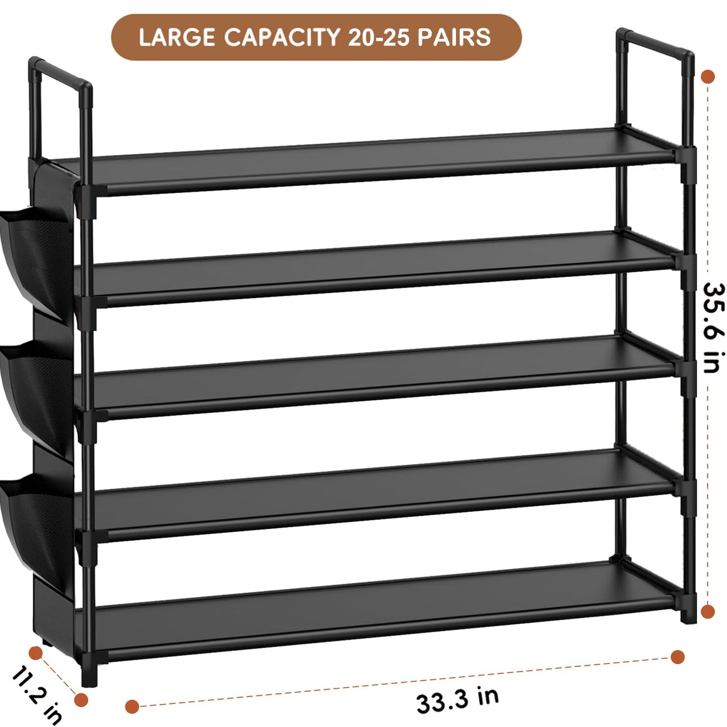 Shoe Rack 5 Tier Shoe Organizer Shoe Storage 20-25 Pairs for Closet Entryway Shoes Holder Space Saving Tall Shoes Shelf for Bedroom Garage Door - Available at All In One Marketplace Canada