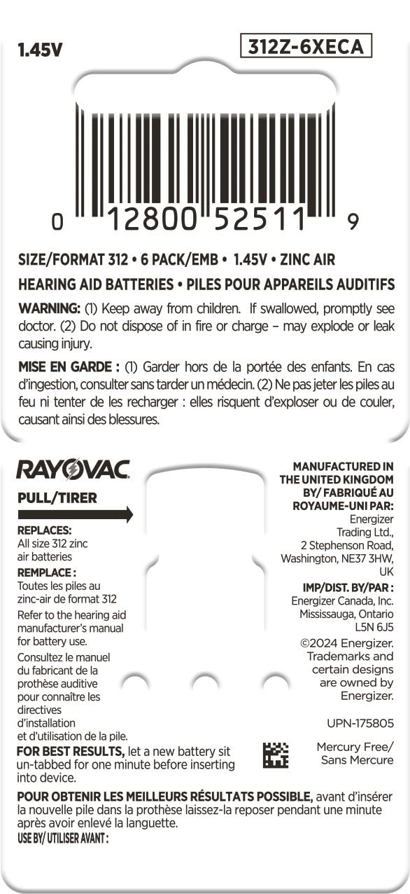 RAYOVAC® Extra Size 312 Hearing Aid Batteries (60 Batteries) - Available at All In One Marketplace Canada
