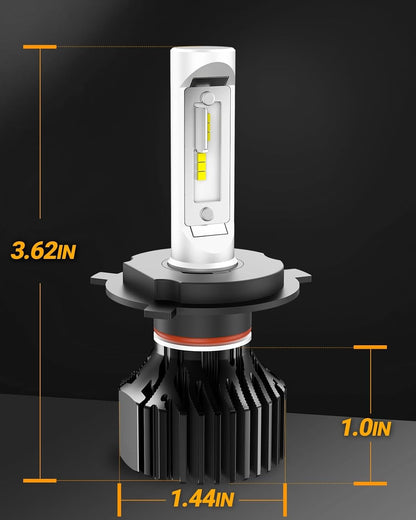 SEALIGHT H4/9003/HB2 LED Headlight Bulbs 50000 Lumens 800% Brightness, X1 Dual High/Low Beam LED Headlights Conversion Kit, 6000K Xenon White, H4 Halogen Replacement, IP67 Waterproof, Pack of 2