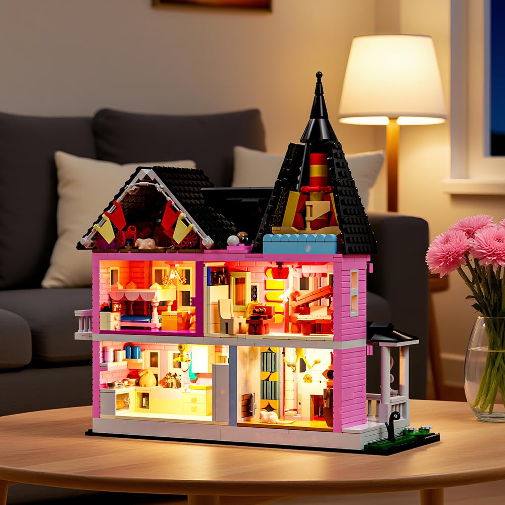 Voxifyx 1349PCS Pink Palace Building Set, Halloween Haunted House Blocks Toy, with Lights Christmas for Teens Girls 12+ ，Halloween House Kit for Kids Adults 🍁 All In One Marketplace Canada