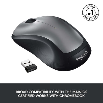 Logitech M310 Wireless Mouse, 2.4 GHz with USB Nano Receiver, 1000 DPI Optical Tracking, 18 Month Battery, Ambidextrous, Compatible with PC, Mac, Laptop, Chromebook - Silver