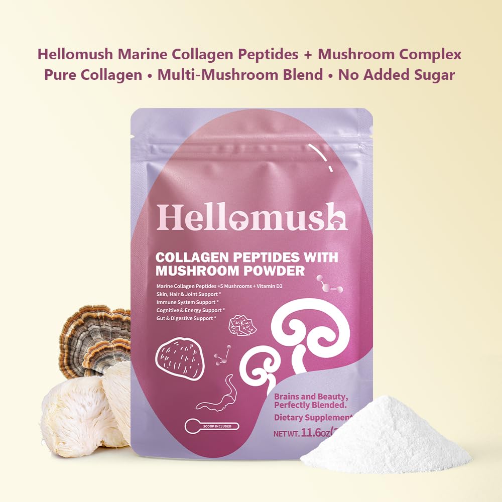 Hellomush Marine Collagen Peptides with Functional Mushroom Blend - 330g