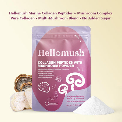 Hellomush Marine Collagen Peptides with Functional Mushroom Blend - 330g