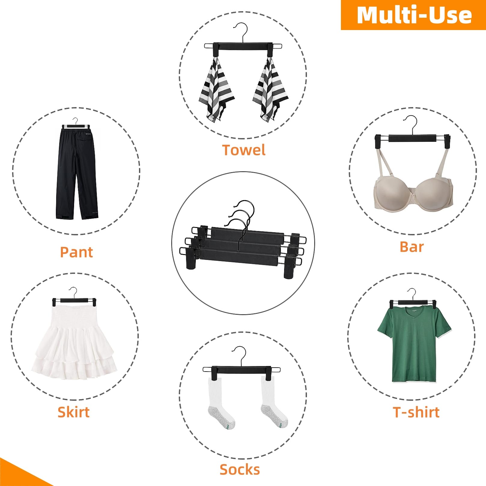 Lamitocs Pants Hangers with Clips, Skirt Hangers, 360 ° Swivel Hooks Space Saving Hangers for Pants, Skirts, Clothes, Jeans (10Pack,Black) - Available at All In One Marketplace Canada