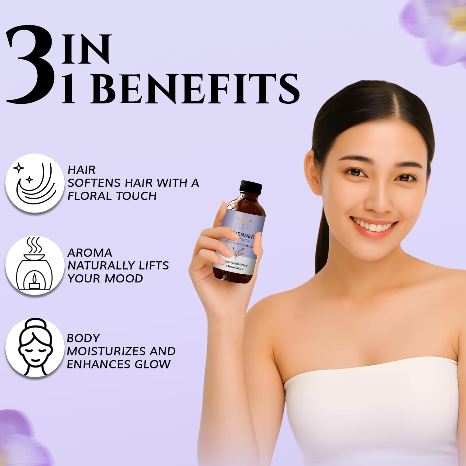 AVD Organics Lavender Essential Oils 100ml | 100% Pure & Natural Lavender Oil Skin | Massage, Aromatherapy, Diffuser, Laundry & Meditation | 3.38 fl. oz