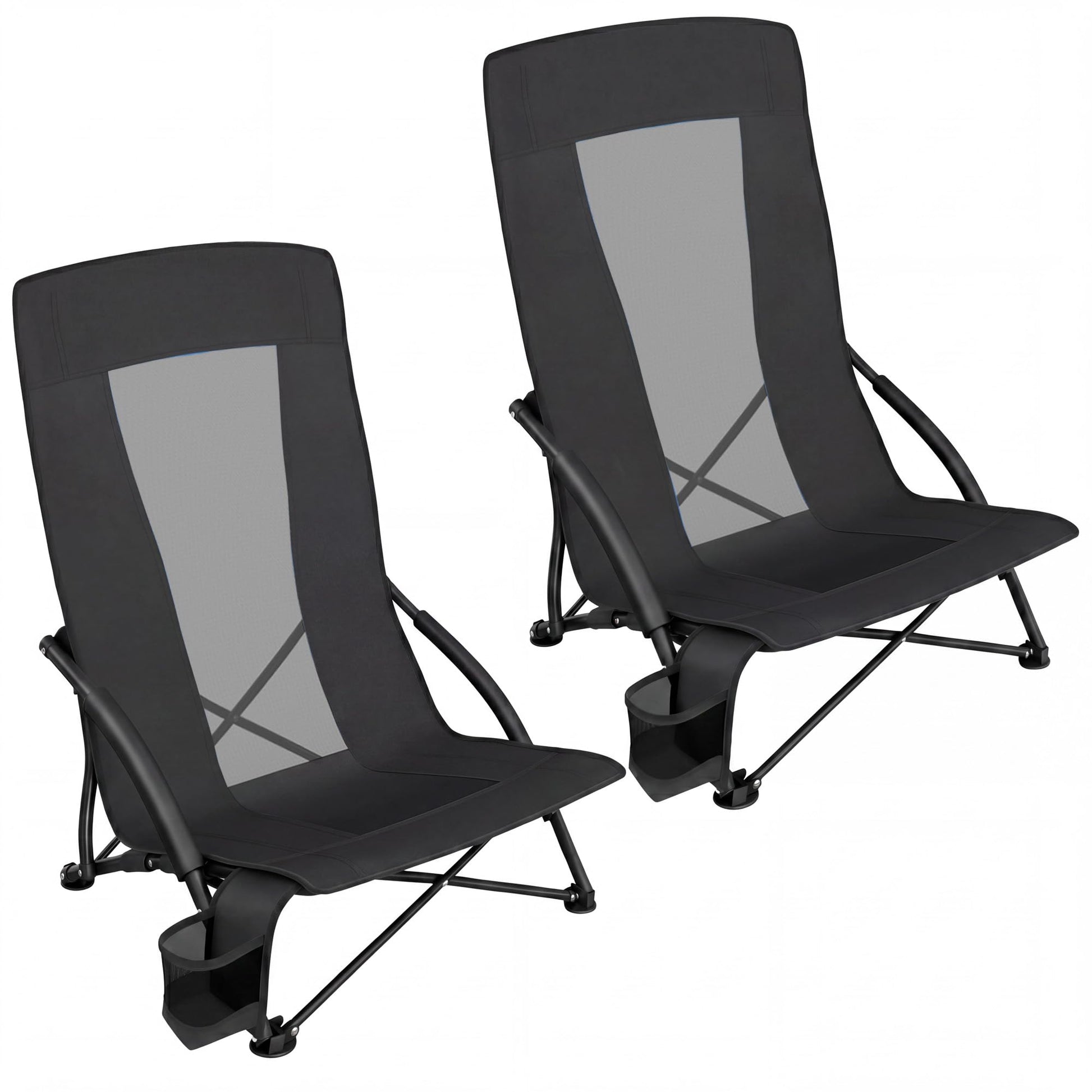 SONGMICS Set of 2 Portable Beach Chairs for Adults, Max. Load 330 lb Each, High Backrest, Cup Holder, Lightweight, Heavy-Duty, Black UGCB067B01V1 🍁 All In One Marketplace Canada SONGMICS