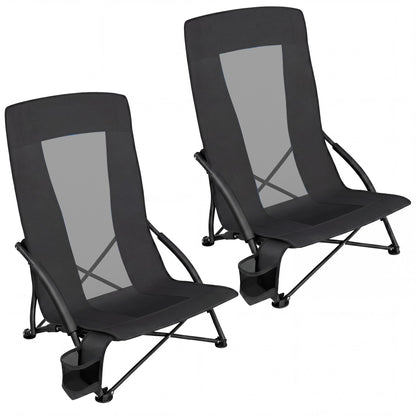 SONGMICS Set of 2 Portable Beach Chairs for Adults, Max. Load 330 lb Each, High Backrest, Cup Holder, Lightweight, Heavy-Duty, Black UGCB067B01V1 🍁 All In One Marketplace Canada SONGMICS