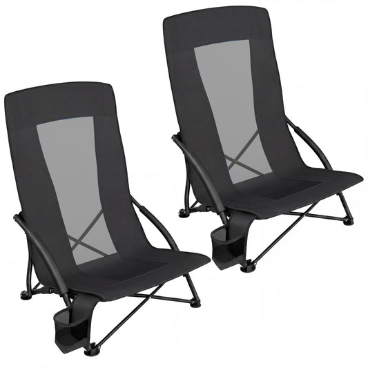 SONGMICS Set of 2 Portable Beach Chairs for Adults, Max. Load 330 lb Each, High Backrest, Cup Holder, Lightweight, Heavy-Duty, Black UGCB067B01V1 🍁 All In One Marketplace Canada SONGMICS