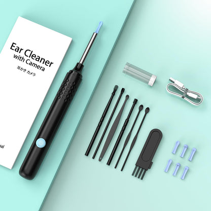 LMECHN Ear Wax Removal, Ear Cleaner with 7 Pcs Ear Set, Ear Wax Removal Tool Camera with 1080P Ear Otoscope & 6 LED Lights, Wireless Ear Pick for Ear Cleaning with 6 Ear Spoons Black