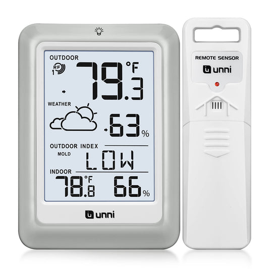Indoor Outdoor Thermometer Hygrometer Wireless Weather Station, Temperature Humidity Monitor Battery Powered Inside Outside Thermometers with 330ft Range Remote Sensor and Backlight Display
