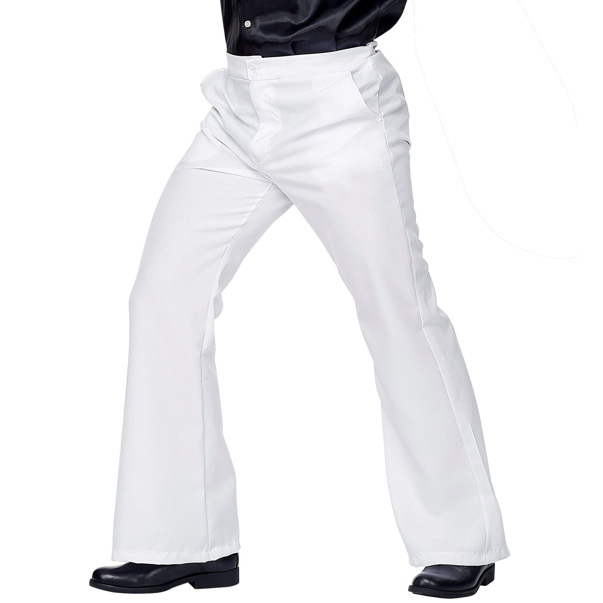 Pantalon patte d'eph rétro style années 70 groovy Widmann, unisexe adulte, coupe disco large en tissu confortable, idéal pour Halloween, carnaval et fêtes à thème - Blanc - L/XL