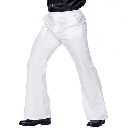 Pantalon patte d'eph rétro style années 70 groovy Widmann, unisexe adulte, coupe disco large en tissu confortable, idéal pour Halloween, carnaval et fêtes à thème - Blanc - L/XL