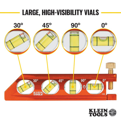 Klein Tools 935AB4V Level, 6-Inch Magnetic Torpedo and Conduit Level with 0/30/45/90 Degree Vials, V-Groove and Magnet Track, High Visibility Orange KLEIN TOOLS